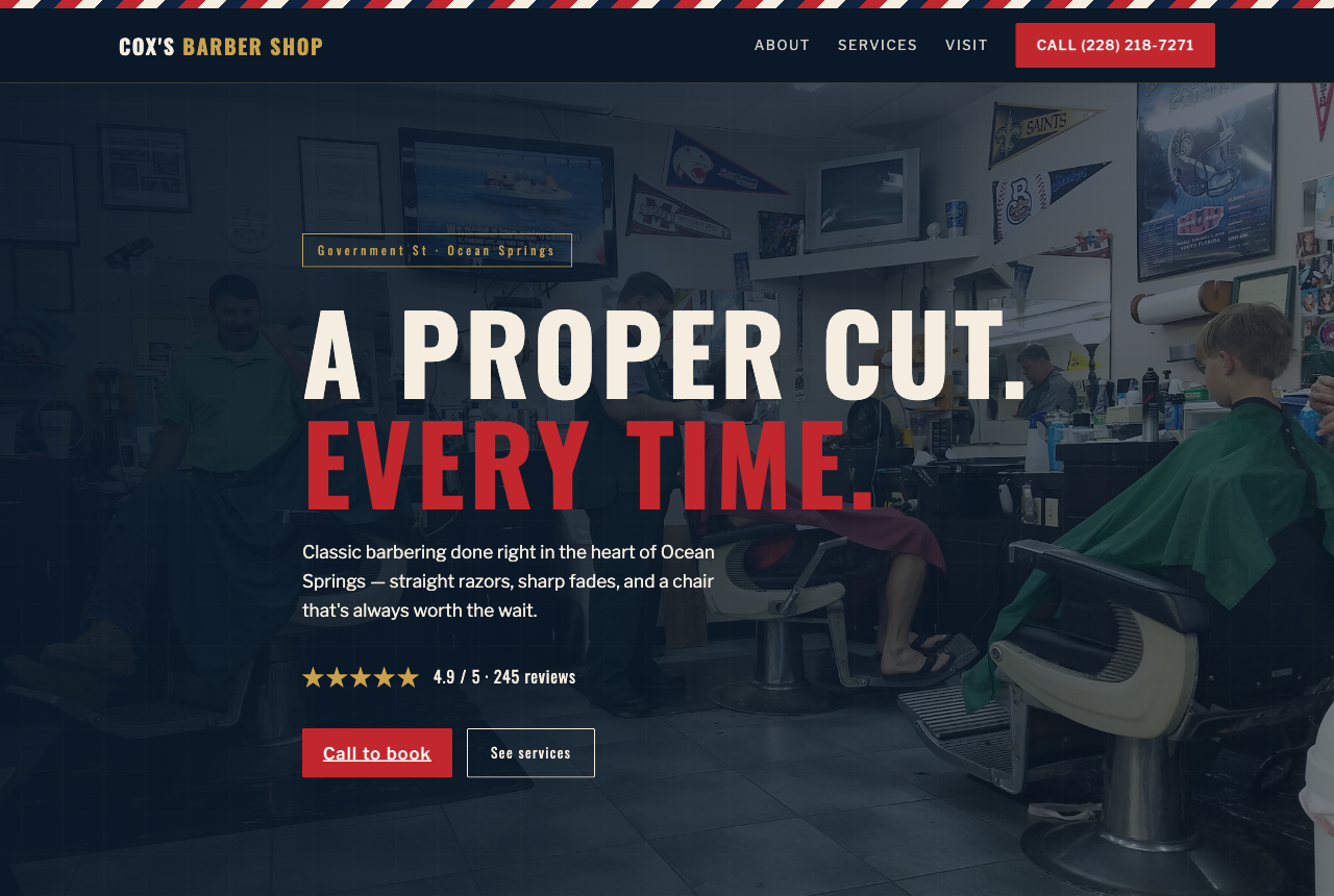Cox's Barber Shop website